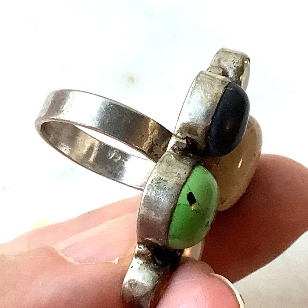 Handcrafted Ring Sterling Silver Vintage Size 8 Multi Stone Cluster Signed 925